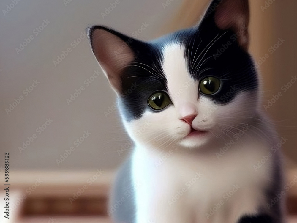  Cute cat face created with Generative AI technology
