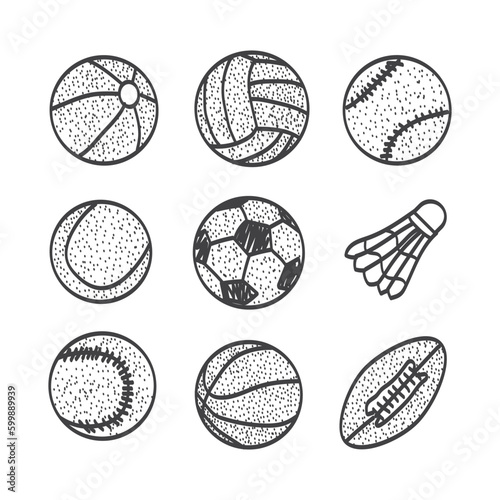 Wallpaper Mural hand drawn set of sports equipment and different balls Torontodigital.ca