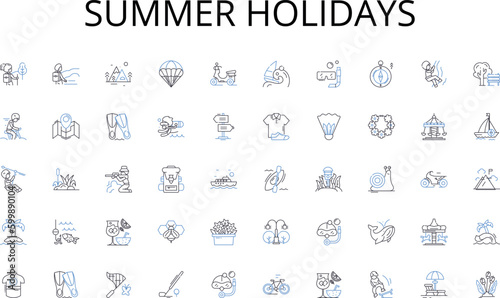 Summer holidays line icons collection. Population, Demographics, Diversity, Enumeration, Sampling, Data, Survey vector and linear illustration. Questionnaire,Analysis,Agriculture outline signs set