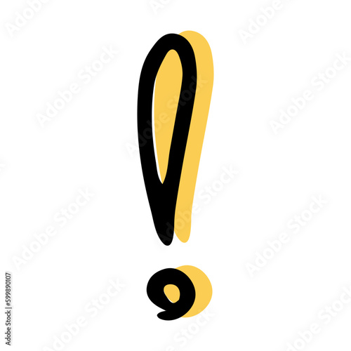 Simple sketch line style  element. Doodle cute ink  pen exclamation mark  on white  background. Doodle  exclamation mark.  Vector illustration.