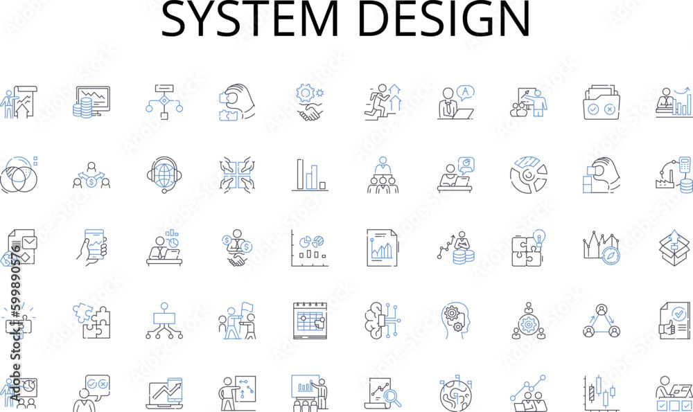 System design line icons collection. Profit, Balance, Budget, Taxation, Expenditure, Audit, Investment vector and linear illustration. Ledger,Bookkeeping,Depreciation outline signs set