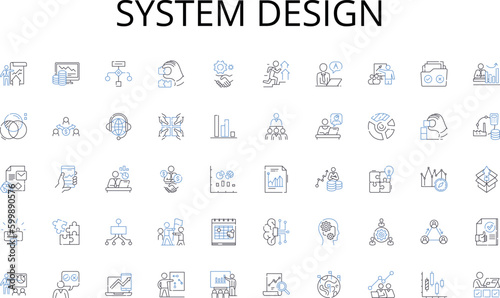 System design line icons collection. Profit, Balance, Budget, Taxation, Expenditure, Audit, Investment vector and linear illustration. Ledger,Bookkeeping,Depreciation outline signs set