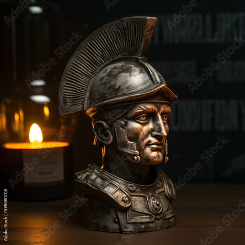a bust statue of a man wearing a Roman helmet Generative Ai © Eduardo