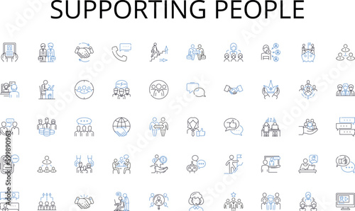 Supporting people line icons collection. Hiring, Staffing, Recruitment, Screening, Selection, Scouting, Sourcing vector and linear illustration. Headhunting,Retention,Screening outline signs set