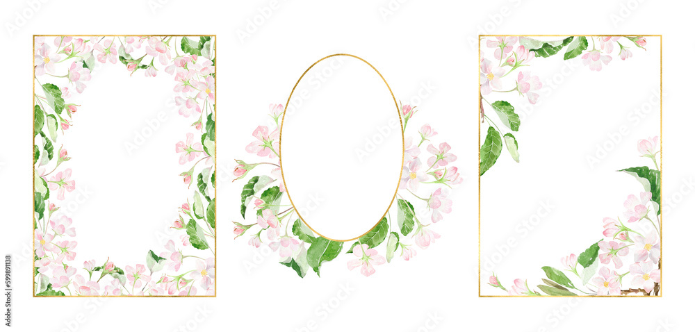 Japanese garden, cherry blossom flowers border frame background, Design ...