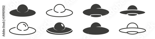 UFO. Flying saucer icon set. Vector illustration.