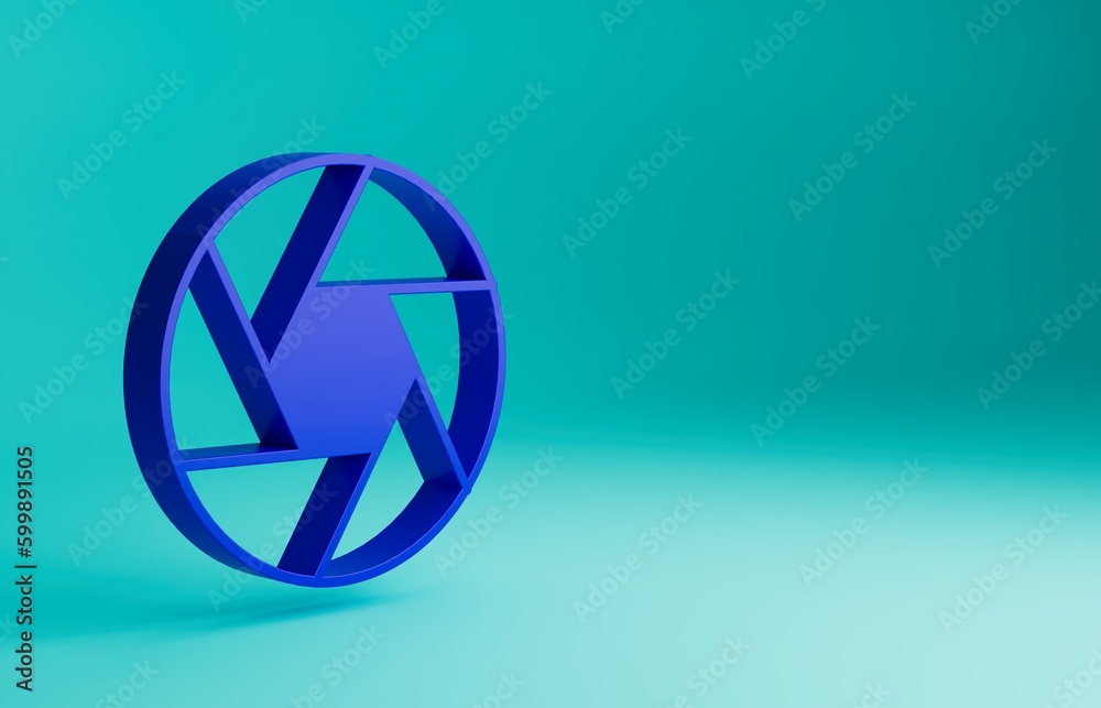 Blue Camera shutter icon isolated on blue background. Minimalism concept. 3D render illustration Blue Camera shutter icon isolated on blue background. Minimalism concept. 3D render illustration