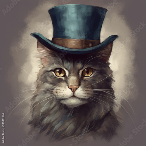 A cat with a top hat on its head Generative Ai