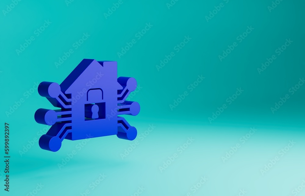 Obraz premium Blue Smart home icon isolated on blue background. Remote control. Minimalism concept. 3D render illustration