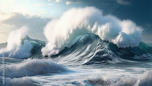 Nature landscape ocean waves with white foam, Generative AI