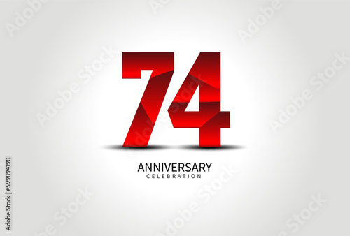 74 Year Anniversary Celebration Logo red vector, 74 Number Design, 74th Birthday Logo, Logotype Number, Vector Anniversary For Celebration, Invitation Card, Greeting Card. logo number Anniversary