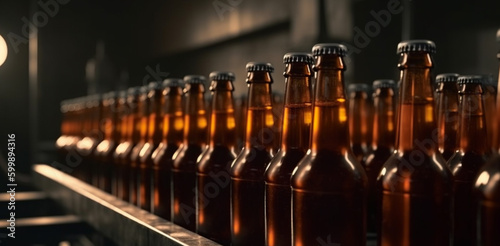 Bottles of beer on factory. Generative Ai