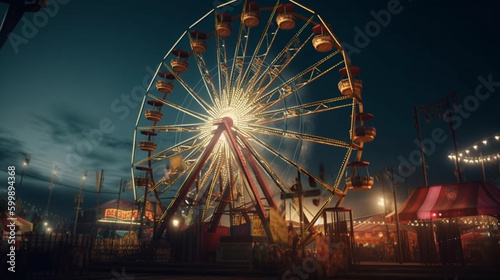 Ferris wheel in the amusement park. Generative Ai