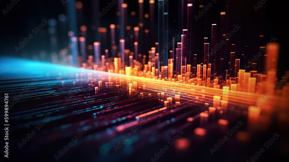 Fototapeta premium Modern digital abstract 3D background. Can be used in the description of network abilities, technological processes, digital storages, science, education, etc. Copy space. Based on Generative AI