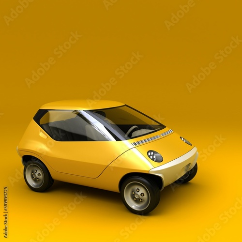 non branded mini EV, city car - 3D rendering