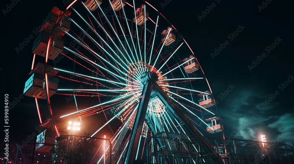 Ferris wheel in the amusement park. Generative Ai