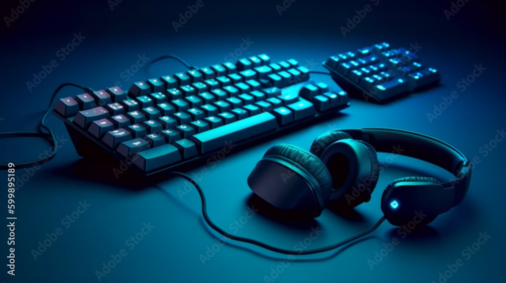 Computer keyboard, gaming workplace. Playing video games. Generative Ai Computer keyboard, gaming workplace. Playing video games. Generative Ai
