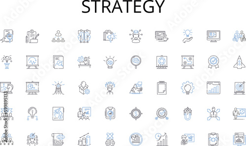 Strategy line icons collection. Bold, Confident, Dominant, Robust, Aggressive, Striking, Heroic vector and linear illustration. Macho,Muscular,Virile outline signs set