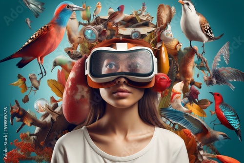 woman glasses abstract fantasy travel digital technology reality virtual future vr. Generative AI.