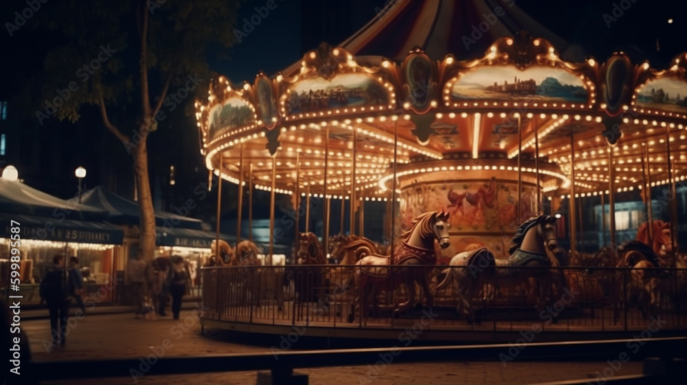 Carousel at night. Generative Ai