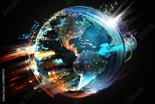 Glowing globe with abstract technology background