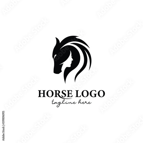 Women in horse vector logo design, vector illustration