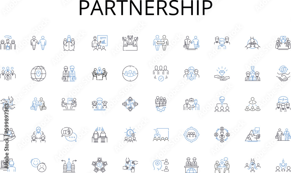 Fototapeta Partnership line icons collection. Icy, Winter, Hoarfrost, Chill, Snowflakes, Frozen, Cool vector and linear illustration. Frosty,Crisp,Nippy outline signs set
