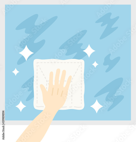雑巾で拭く、窓のイラスト
