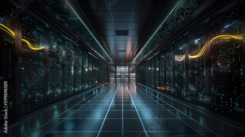 Explore the cutting edge of AI with this awe-inspiring image of a supercomputer in action. See the incredible processing power and speed of modern technology in this stunning depiction.