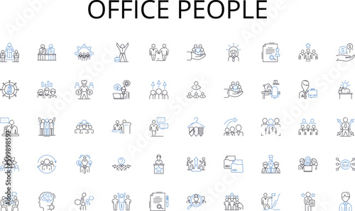 Office people line icons collection. Workaholic, Office-bound, Computer-bound, Sedentary, Keyboard, Mousepad, Cube-farm vector and linear illustration. Corporate,White-collar,Admin outline signs set © michael broon