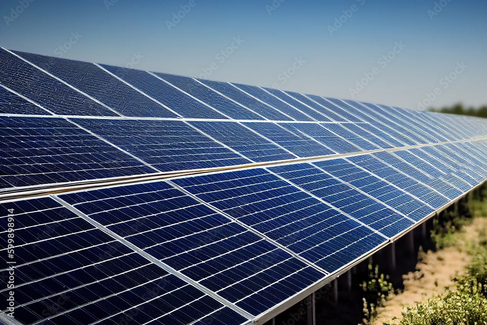 Close-up of Solar panels. Solar panels cell farm, eco sustainable energy and renewable resources. Generative AI Close-up of Solar panels. Solar panels cell farm, eco sustainable energy and renewable resources. Generative AI