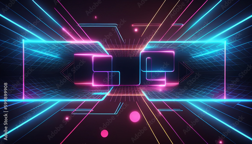 Glowing neon lights and grid in abstract futuristic design, Generative AI Glowing neon lights and grid in abstract futuristic design, Generative AI