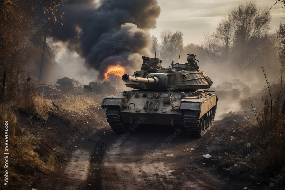 Tank in front of an explosion - generative ai Tank in front of an explosion - generative ai