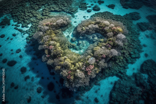 Heart shape coral reef. Generative AI