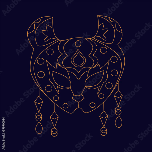 Golden lynx mask Hand draw boho fantasy art for poster or t-shirt