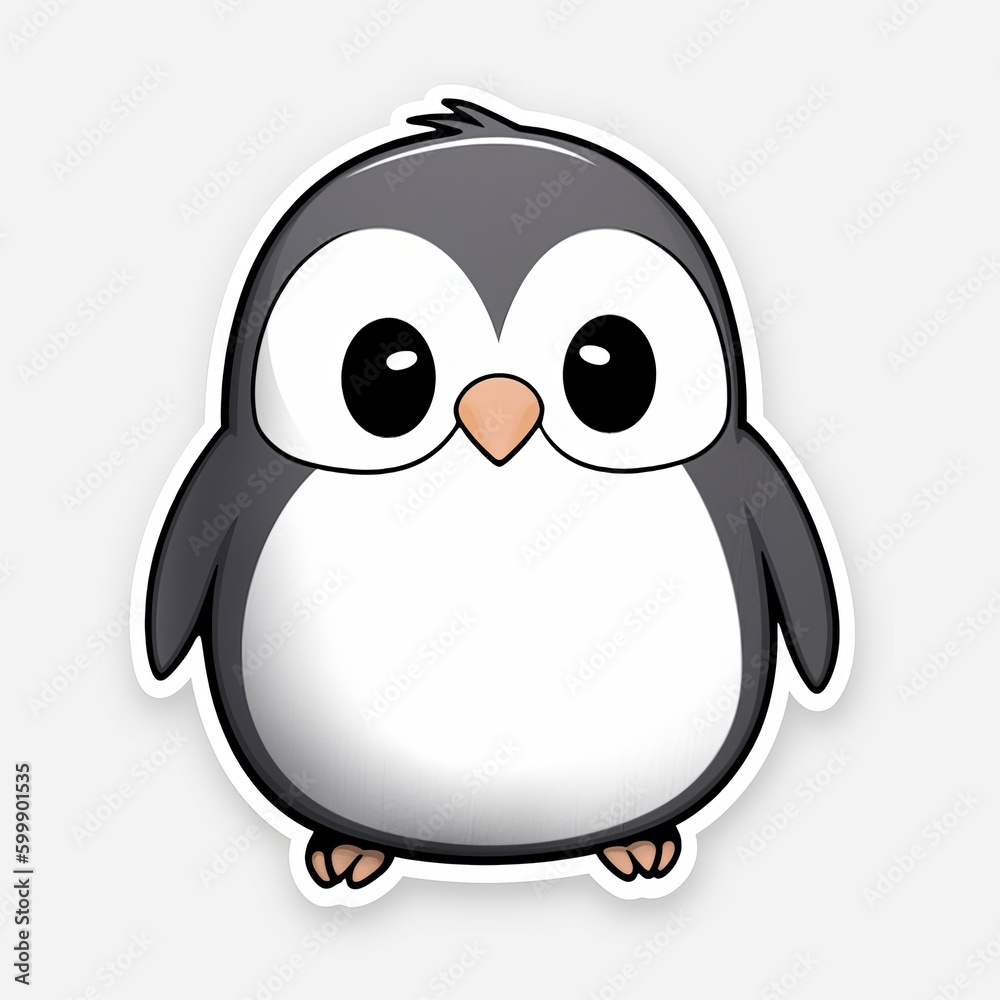 A cute chibi Penguin sticker with a white background, radiating adorable and lovable vibes. The chibi Penguin is depicted in a small and super deformed style, Generative AI