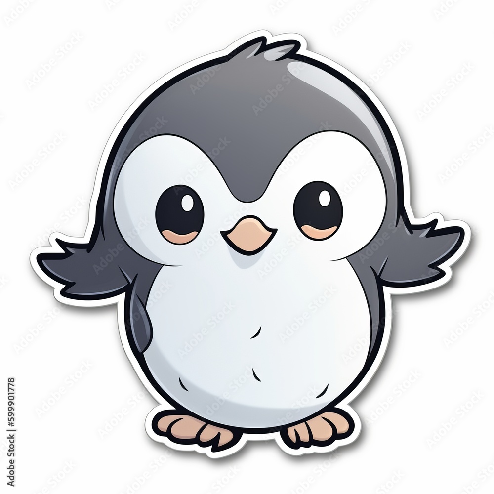 A cute chibi Penguin sticker with a white background, radiating adorable and lovable vibes. The chibi Penguin is depicted in a small and super deformed style, Generative AI A cute chibi Penguin sticker with a white background, radiating adorable and lovable vibes. The chibi Penguin is depicted in a small and super deformed style, Generative AI