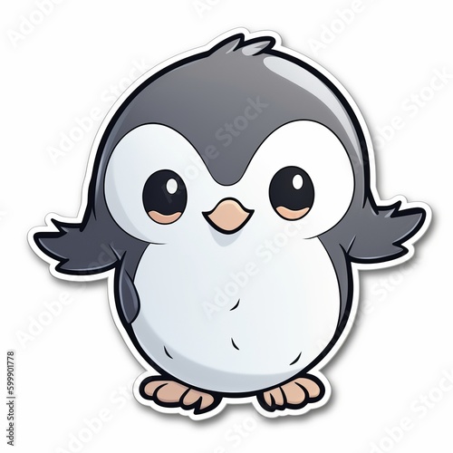 A cute chibi Penguin sticker with a white background, radiating adorable and lovable vibes. The chibi Penguin is depicted in a small and super deformed style, Generative AI