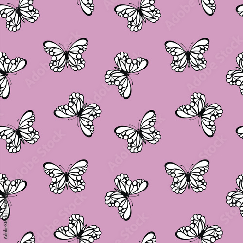 Wallpaper Mural Seamless pattern with funny colorful Butterflies, flowers. Color flat vector illustration for invitation, poster, card, textile, fabric. Butterfly graphic design print. Trendy animal motif wallpaper Torontodigital.ca