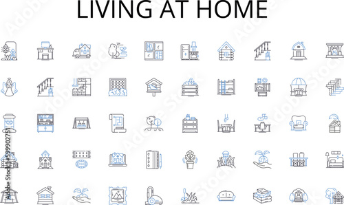 Living at home line icons collection. Production, Assembly, Quality, Efficiency, Automation, Machining, Fabrication vector and linear illustration. Mass,Manufacturing,Operation outline signs set