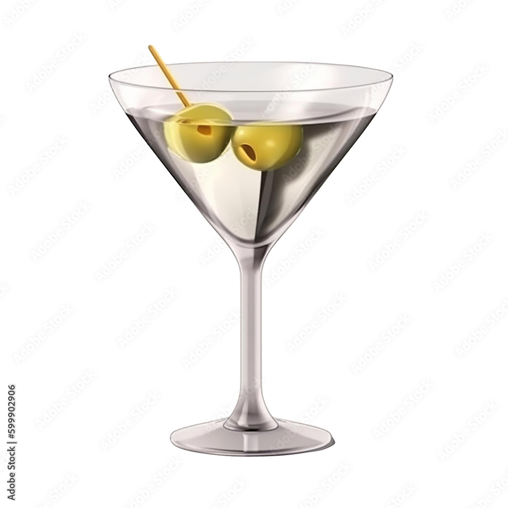 olive martini cocktail on transparent background, Generative ai