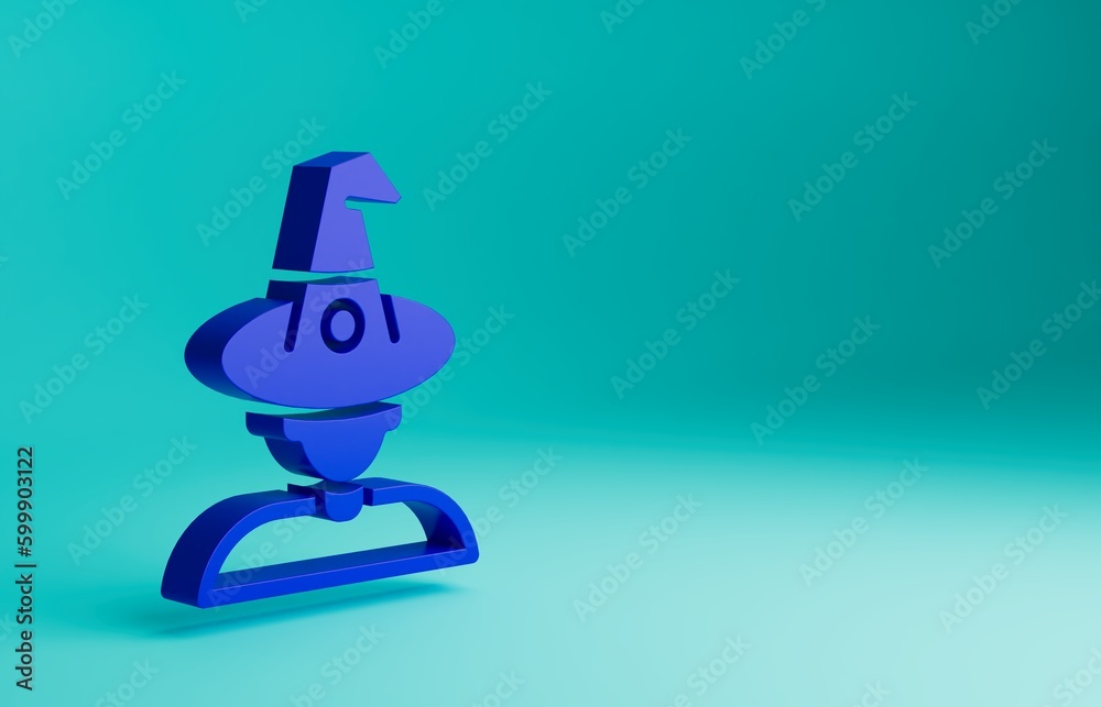 Blue Witch icon isolated on blue background. Happy Halloween party. Minimalism concept. 3D render illustration