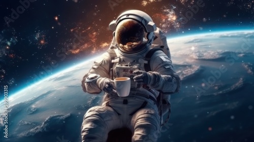 Cosmic Coffee: An Astronaut's Energizing Break in Zero Gravity, generative ai