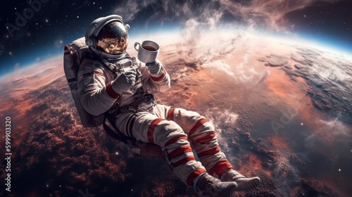 Cosmic Coffee: An Astronaut's Energizing Break in Zero Gravity, generative ai