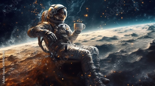 Interstellar Brew: The Astronaut's Guide to Enjoying Coffee in Space, astronaut drink coffee, generative ai ©  freeprompt