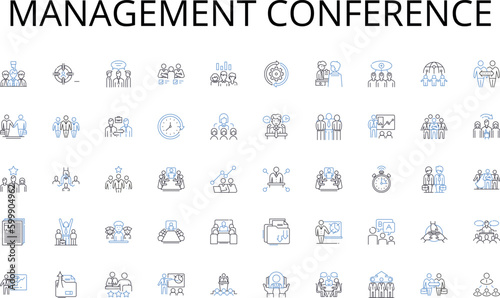 Management conference line icons collection. Membership, Deposit, Loan, Interest, Savings, Checking, Account vector and linear illustration. Consensus,Community,Cooperative outline signs set