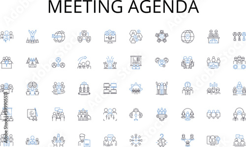 Meeting agenda line icons collection. Agreement, Clauses, Conveyance, Promises, Terms, Commitments, Obligations vector and linear illustration. Stipulations,Legalities,Deeds outline signs set photo
