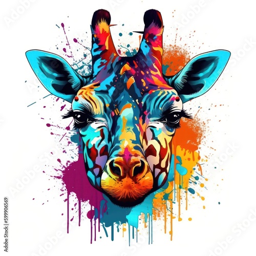 Bronze and Neonpunk Giraffe Head with Colorful Paint. Perfect for Posters and Web. Generative AI