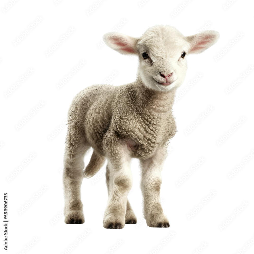 Obraz premium Cute baby lamb. Transparent isolated background. AI generated