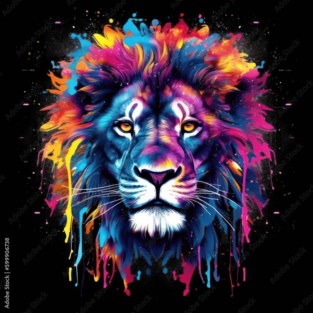 Colorful Lion Head in Dark Bronze and Azure Neonpunk Style for Posters and Web. Generative AI
